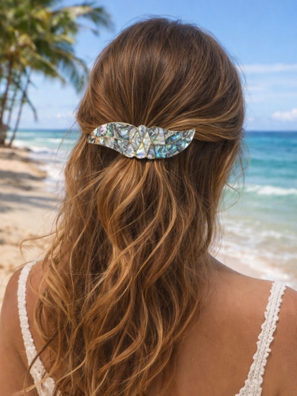 Vintage Alpaca Abalone Shell Inlay Hair Barrette